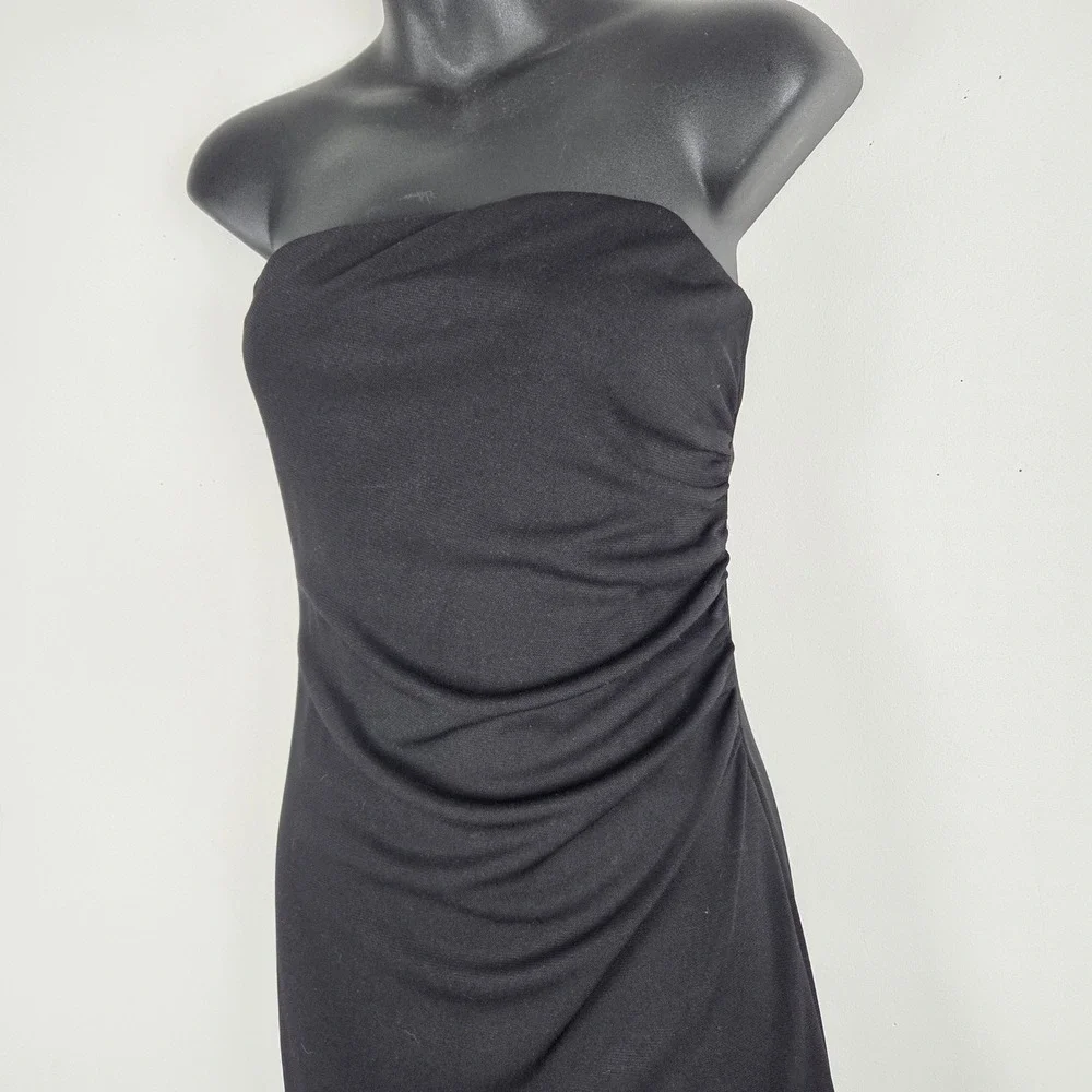 Vtg City Triangles Black Strapless Ruched Asymmetrical Hi-Low Dress M HOCO Y2K‎